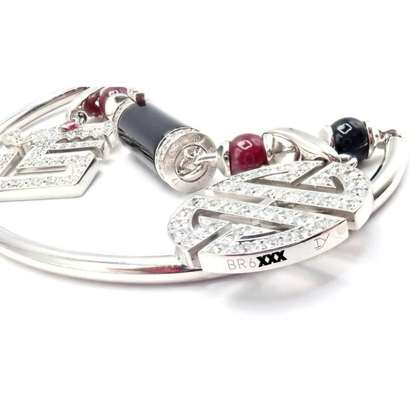 Cartier Le Baiser Du Dragon 18k Gold Diamond Ruby Onyx 2 Charms Bangle Bracelet - Picture 5 of 11